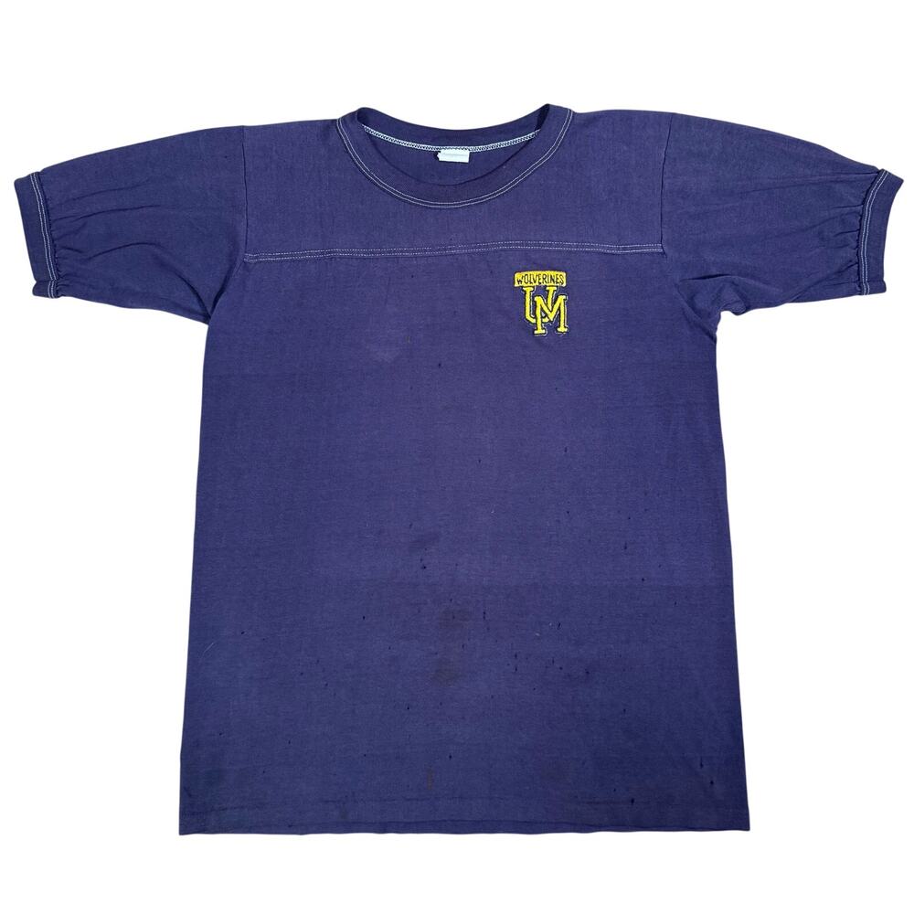 Vintage Michigan Wolverines 80s Distressed Embroidered T-Shirt Size Medium USA